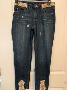Signature Studio Dark Blue Skinny Jeans with Embroidered Insets